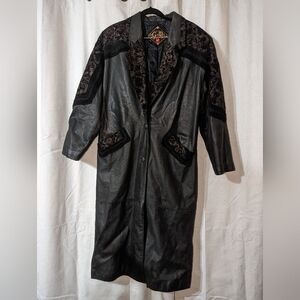 Vintage Paisley Floral Leather Trench Coat